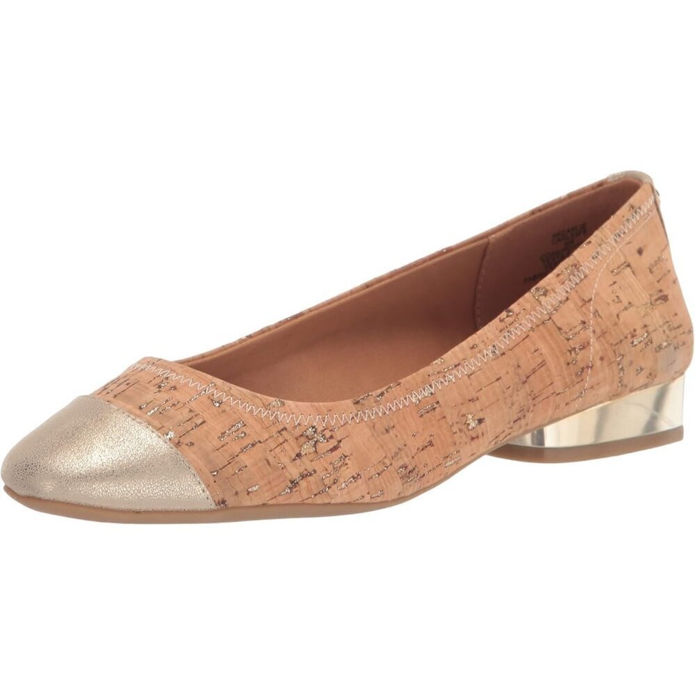 Anne Klein Womens Cork LeatherClosed Pointed ToePull-On Carlie Ballet Flat